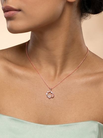 Rose Gold Drop Wreath Pendant With Link Chain