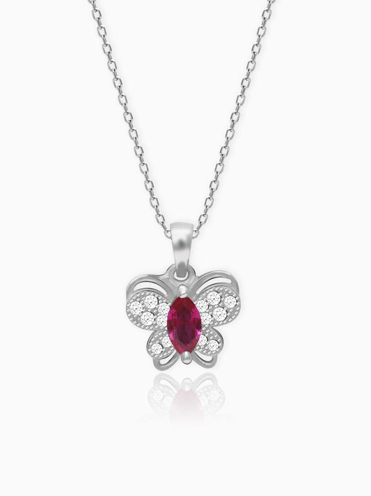 Silver Pop Pink Studded Butterfly Pendant With Link Chain