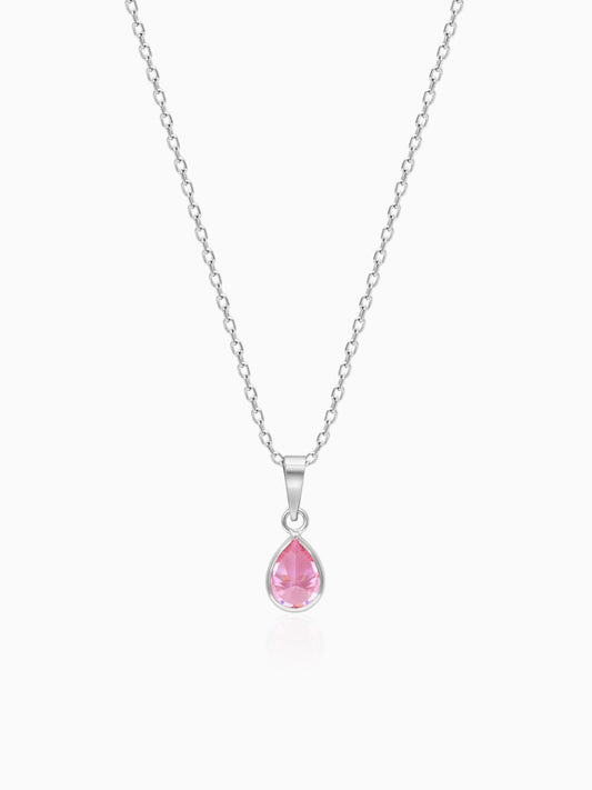 Silver Pink Drop Pendant With Link Chain