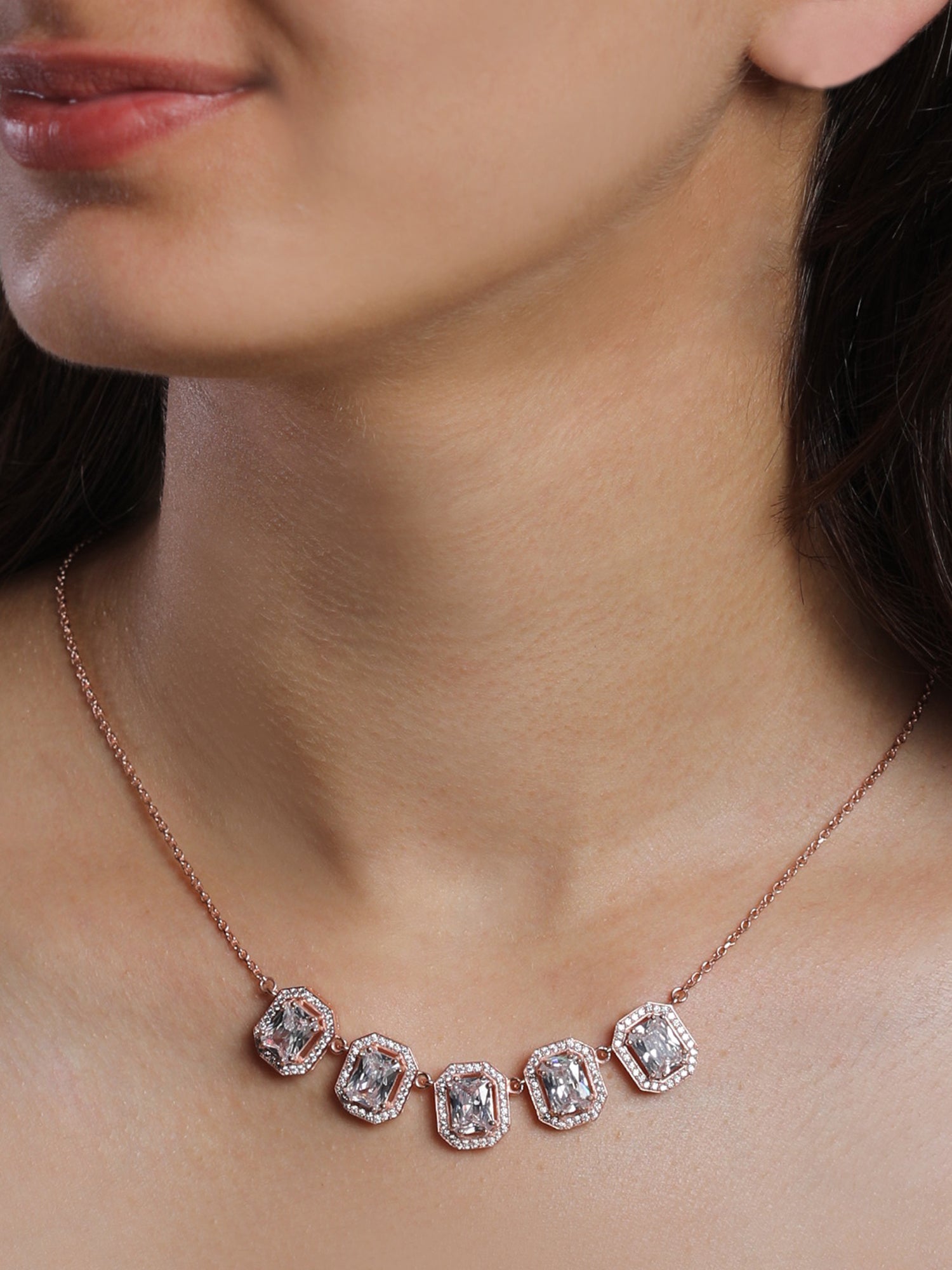 Rose Gold Baguette Bunch Necklace
