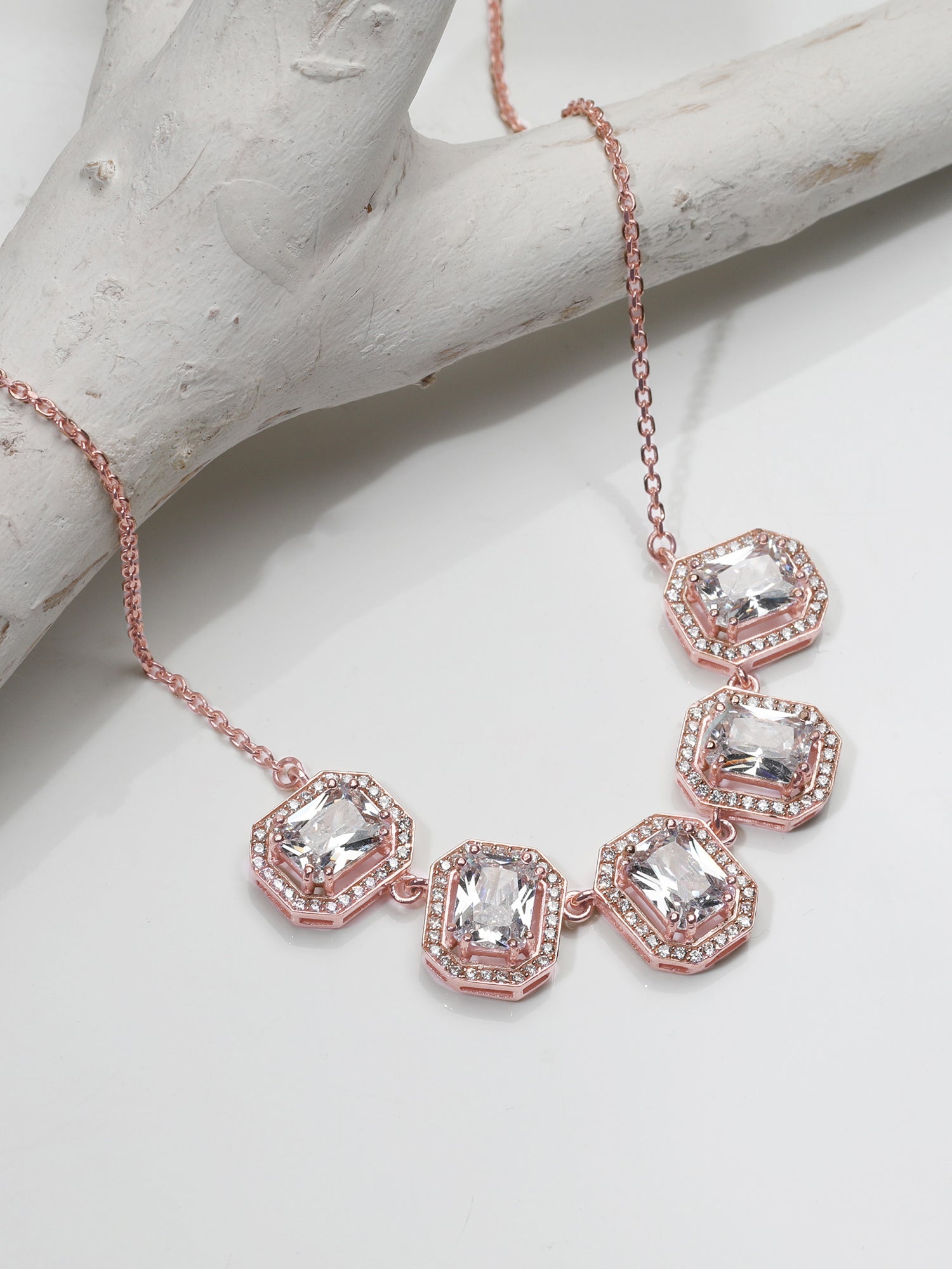 Rose Gold Baguette Bunch Necklace