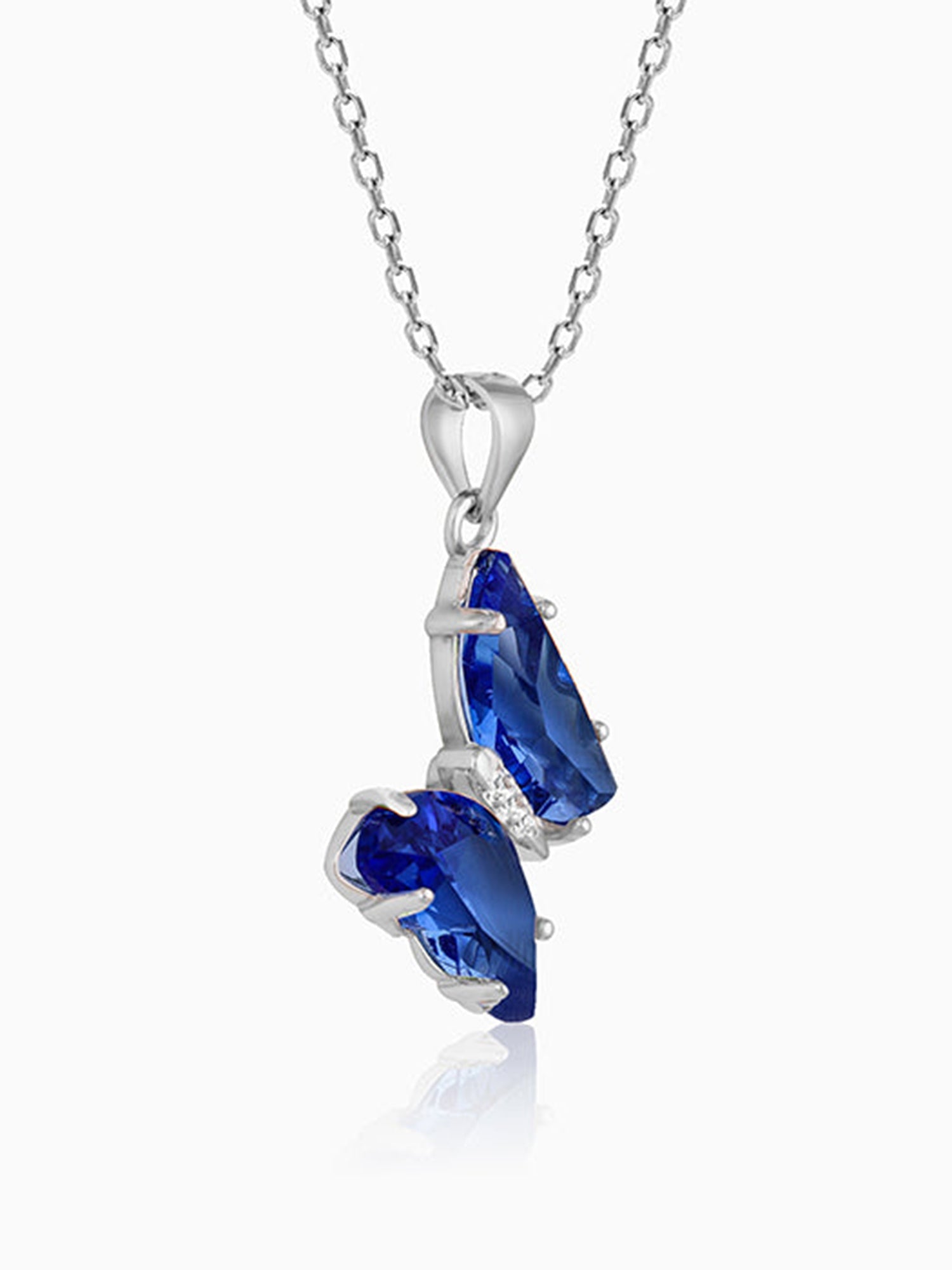 Silver Midnight Blue Butterfly Pendant With Link Chain