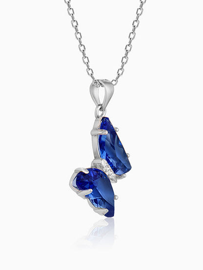 Silver Midnight Blue Butterfly Pendant With Link Chain