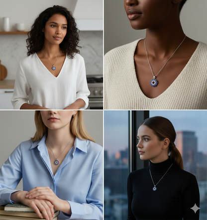 Radiant Blue Flower Pendant With Link Chain