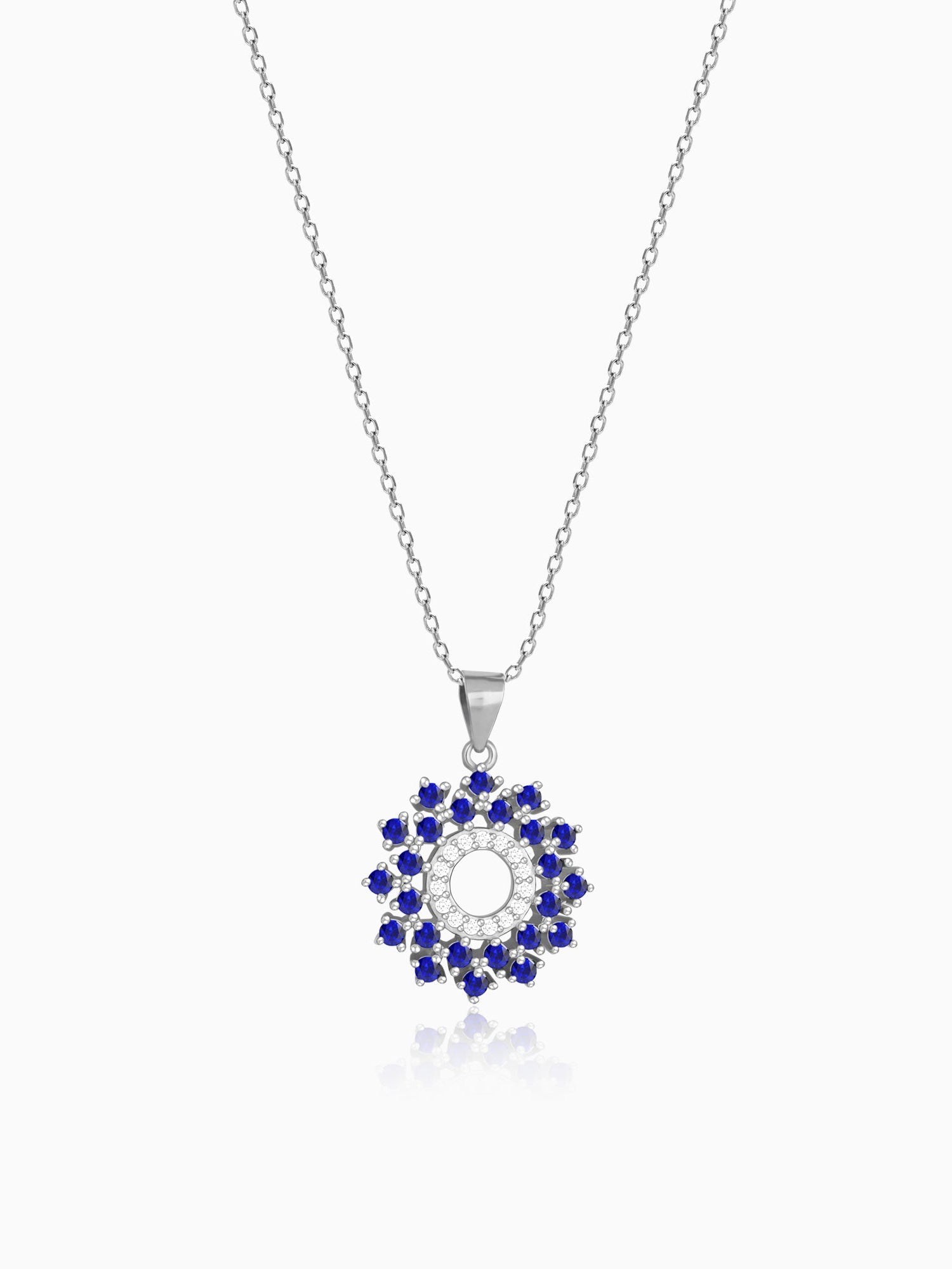 Radiant Blue Flower Pendant With Link Chain