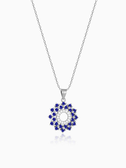 Radiant Blue Flower Pendant With Link Chain