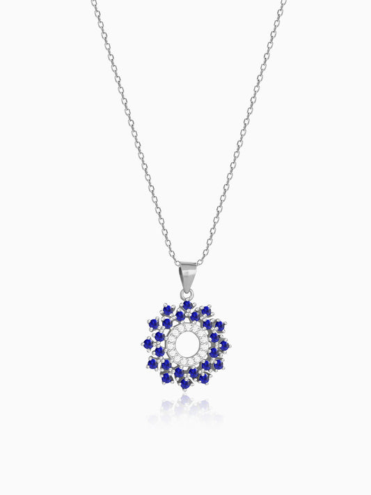 Radiant Blue Flower Pendant With Link Chain