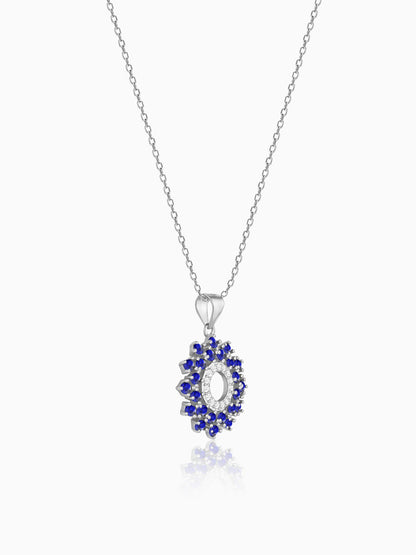 Radiant Blue Flower Pendant With Link Chain