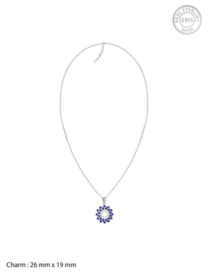 Radiant Blue Flower Pendant With Link Chain