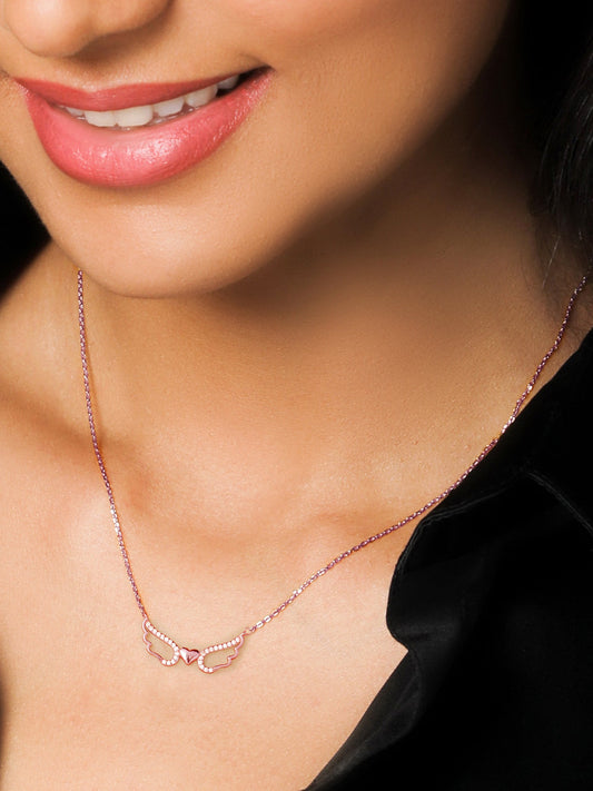 Rose Gold Wing It With Love Necklace