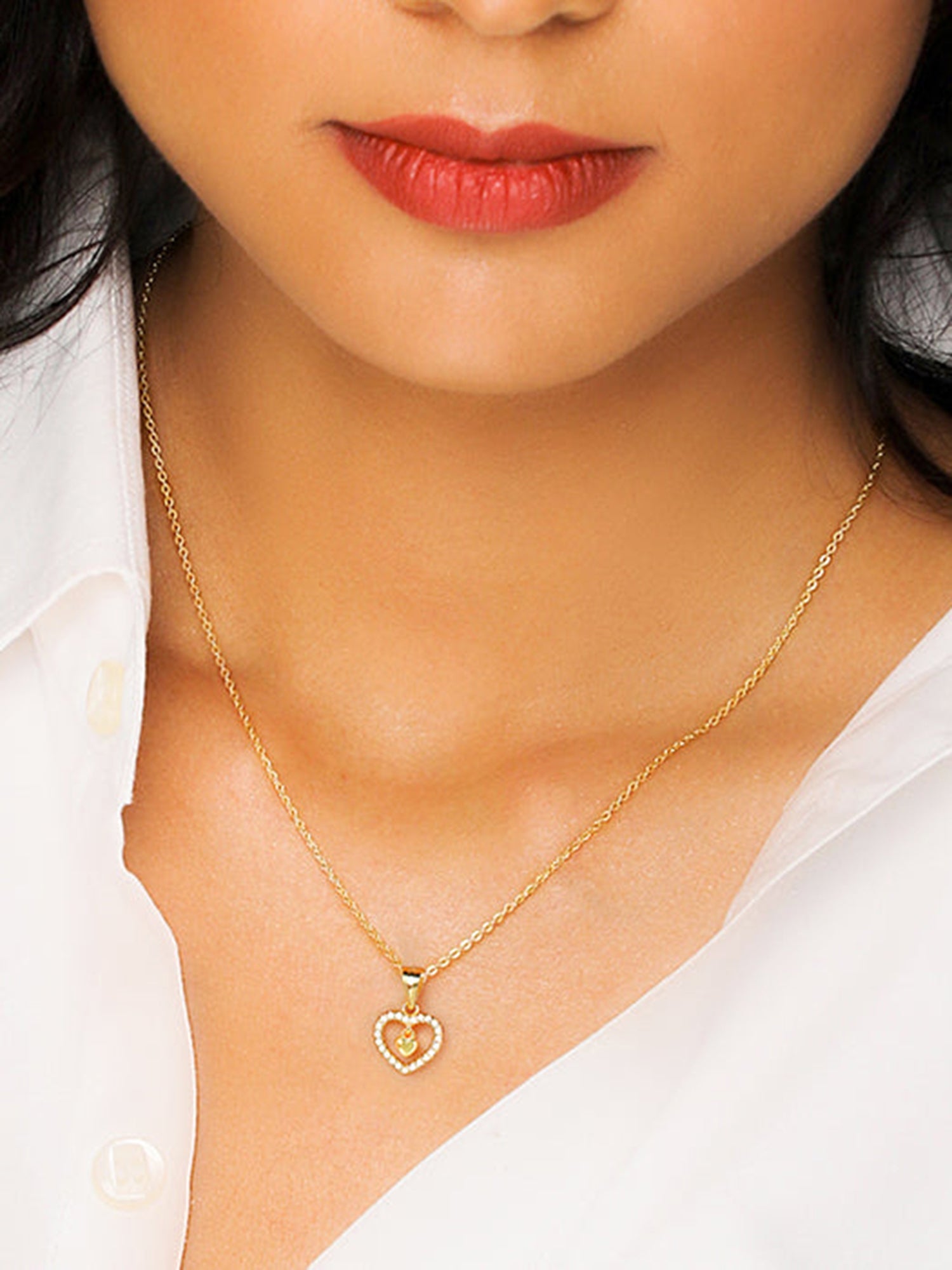 Golden Love Droplet Pendant With Link Chain