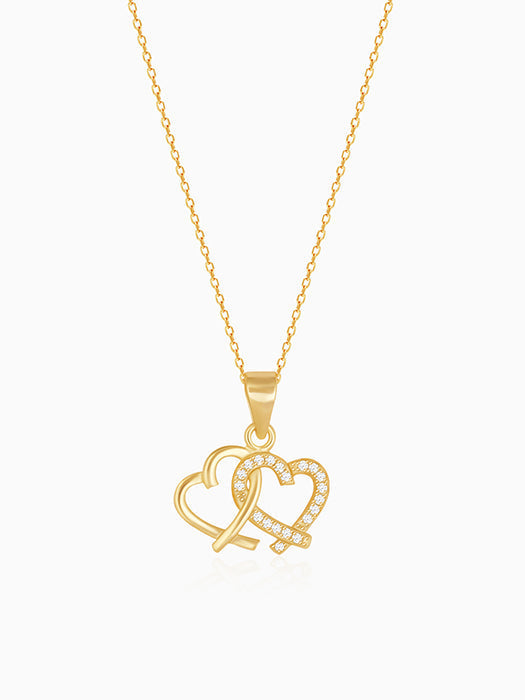 Golden Bonding Hearts Pendant With Link Chain