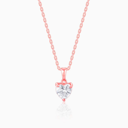 Rose Gold Solitaire Heart Pendant With Link Chain