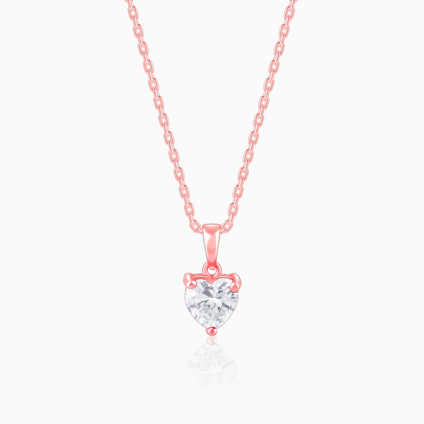 Rose Gold Solitaire Heart Pendant With Link Chain