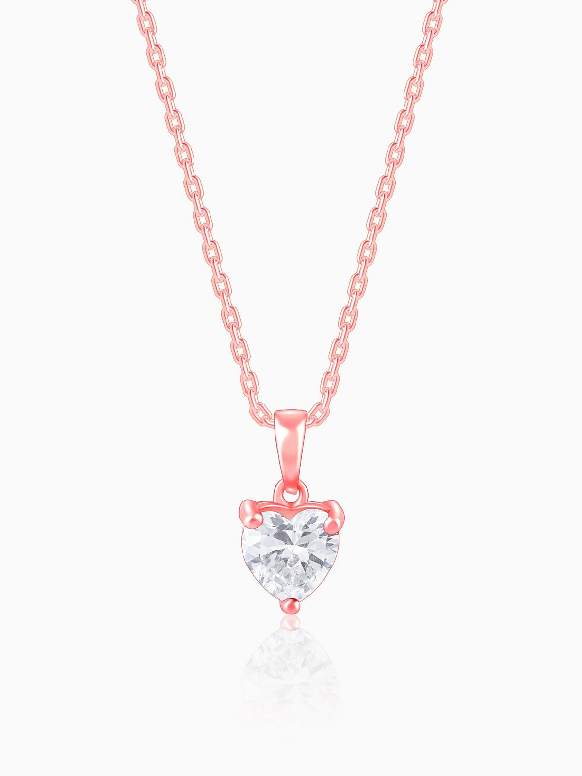Rose Gold Solitaire Heart Pendant With Link Chain