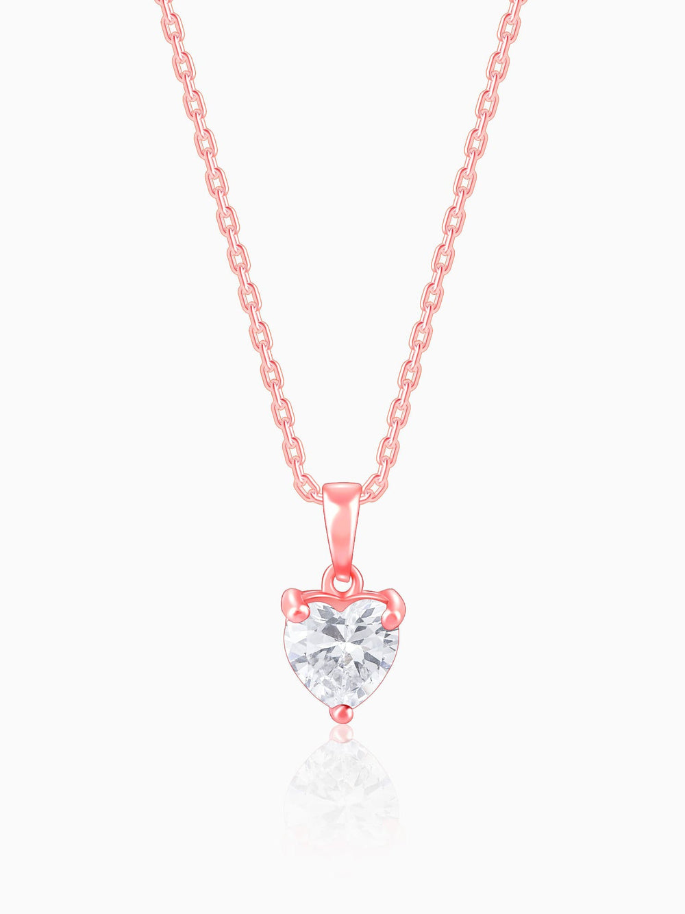 Rose Gold Solitaire Heart Pendant With Link Chain