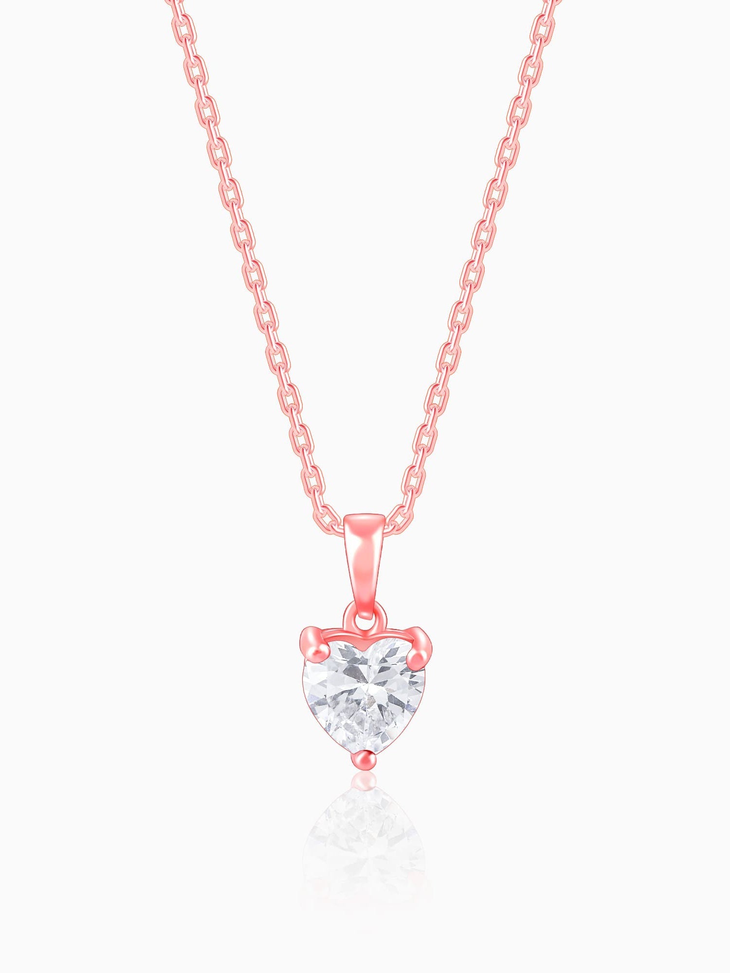 Rose Gold Solitaire Heart Pendant With Link Chain