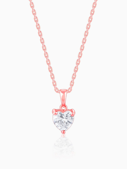 Rose Gold Solitaire Heart Pendant With Link Chain