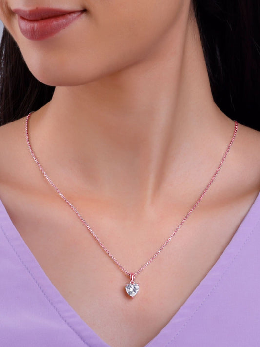 Rose Gold Solitaire Heart Pendant With Link Chain