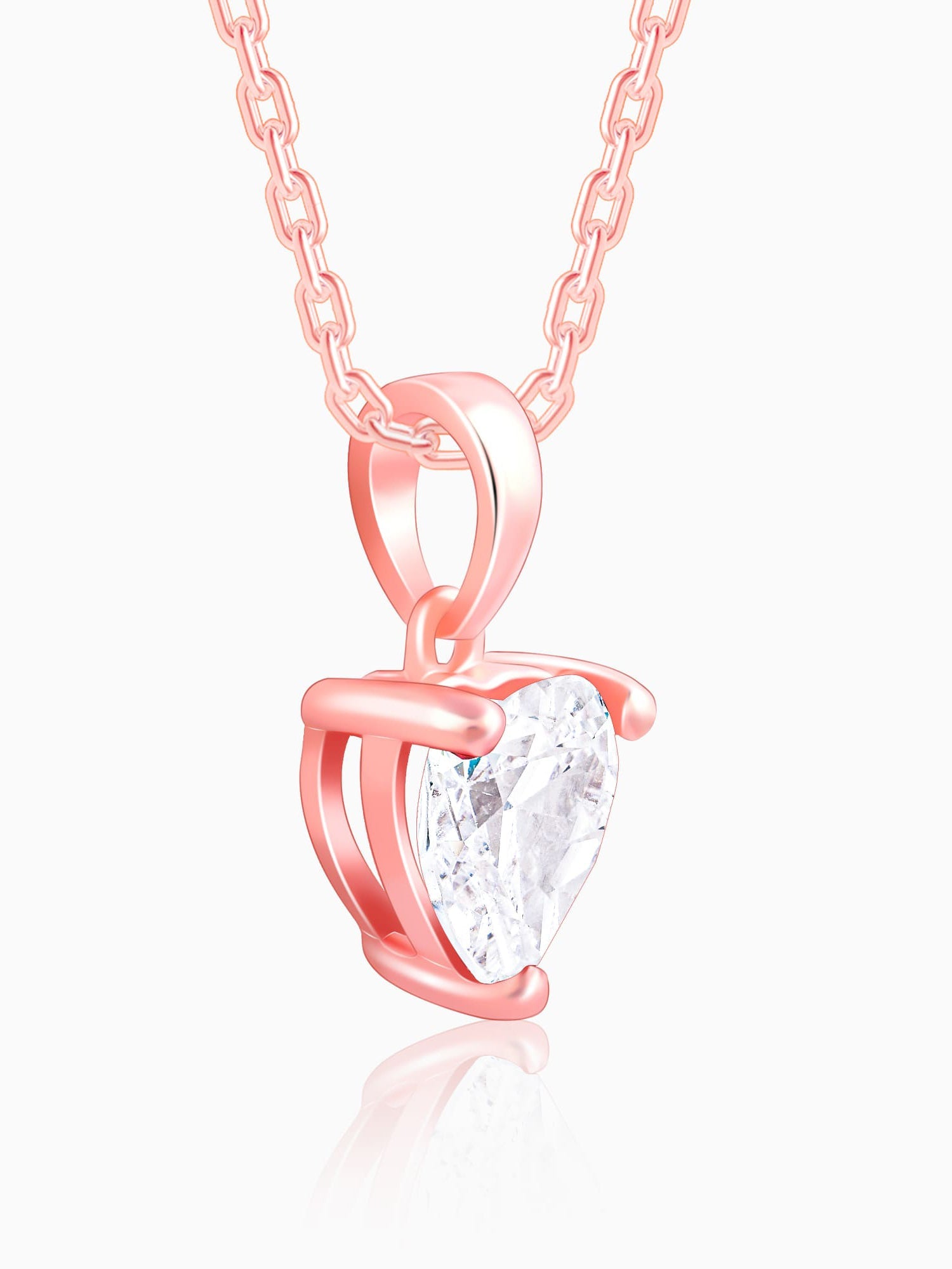 Rose Gold Solitaire Heart Pendant With Link Chain