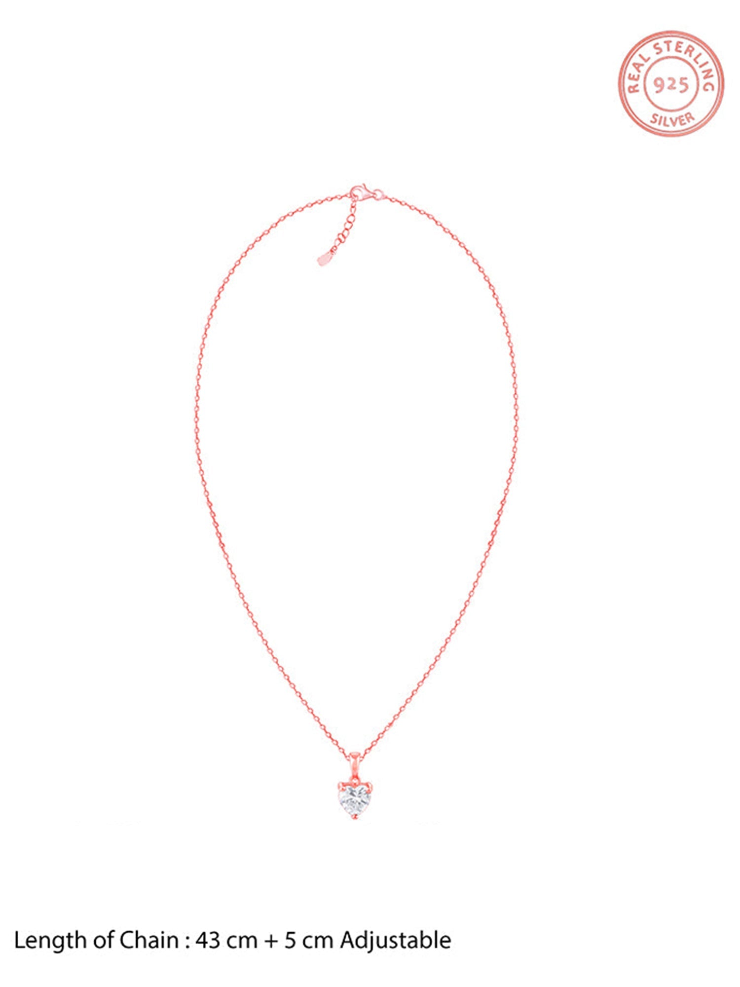 Rose Gold Solitaire Heart Pendant With Link Chain