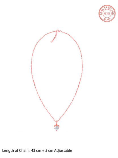 Rose Gold Solitaire Heart Pendant With Link Chain