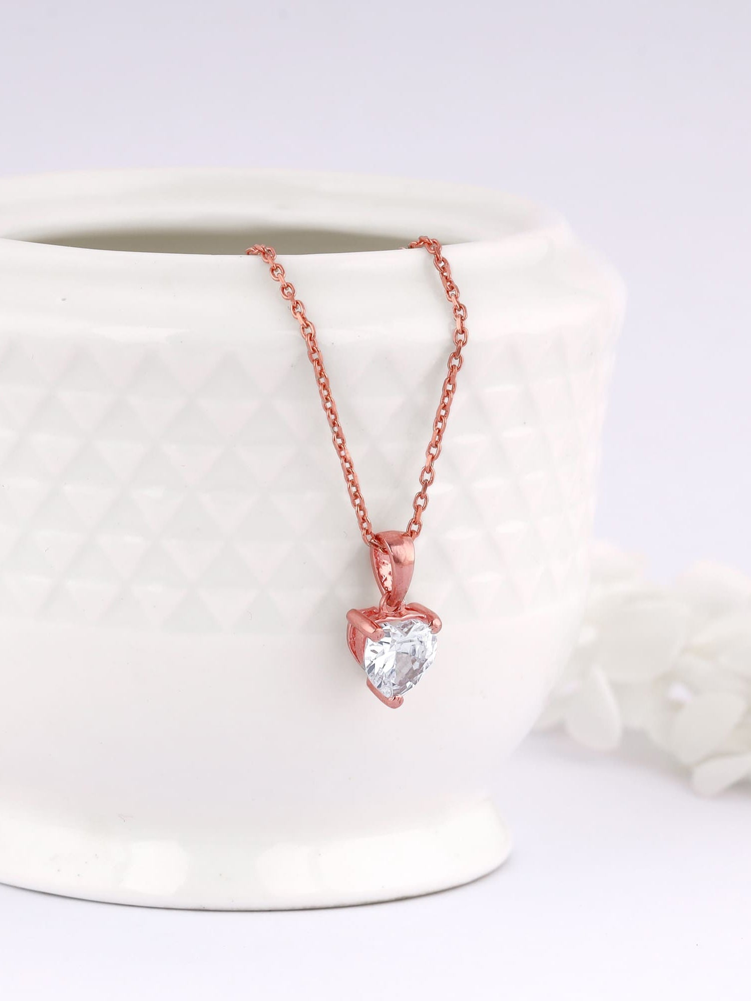 Rose Gold Solitaire Heart Pendant With Link Chain