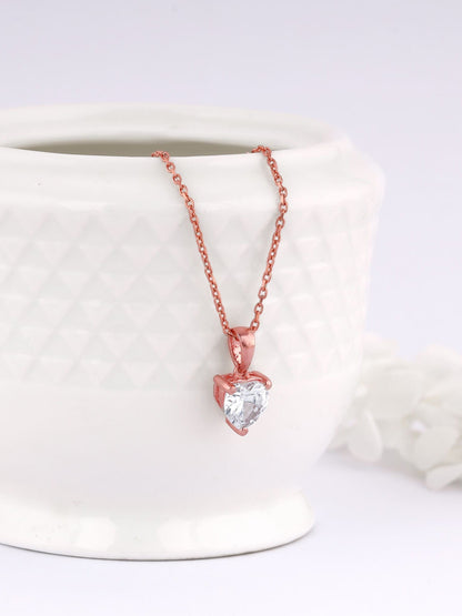 Rose Gold Solitaire Heart Pendant With Link Chain