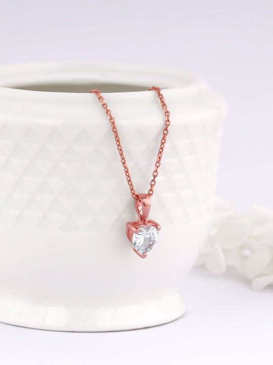 Rose Gold Solitaire Heart Pendant With Link Chain