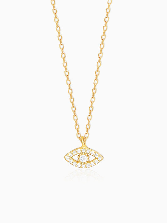 Golden Evil Eye Zircon Pendant With Link Chain