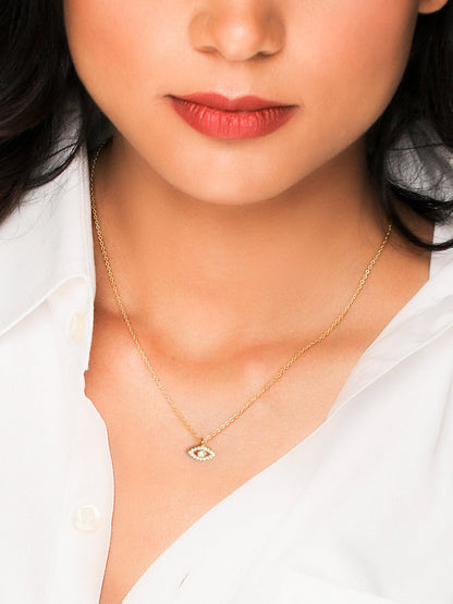 Golden Evil Eye Zircon Pendant With Link Chain