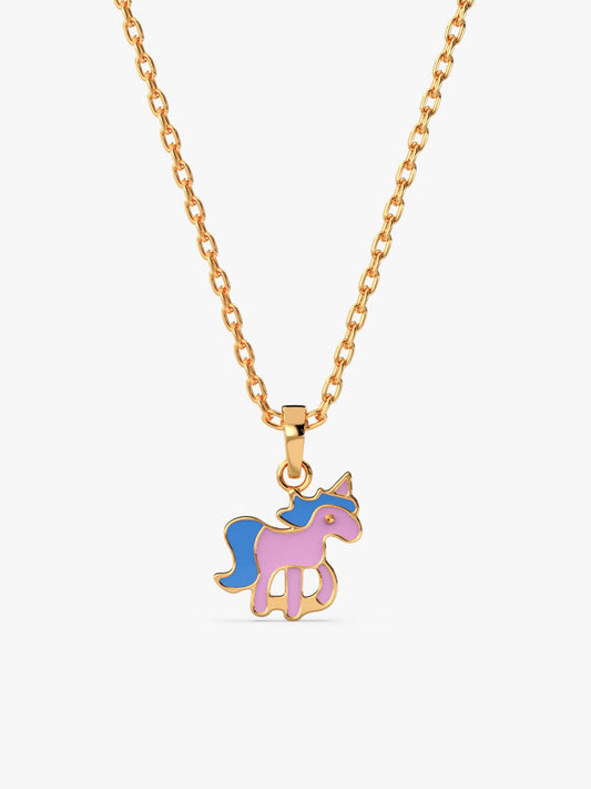 Golden Pie Unicorn Kids Pendant with Link Chain (7-10 yrs)