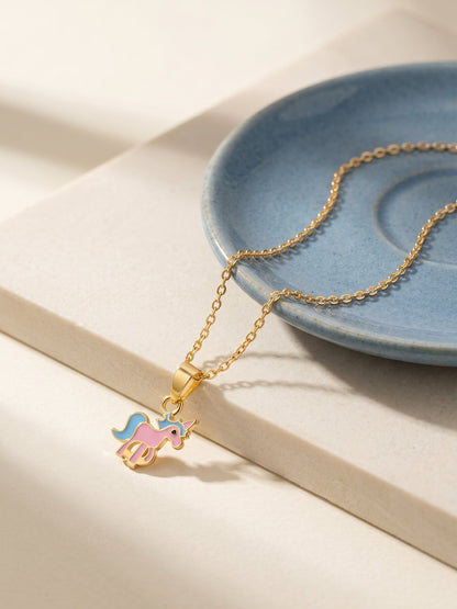 Golden Pie Unicorn Kids Pendant with Link Chain (7-10 yrs)
