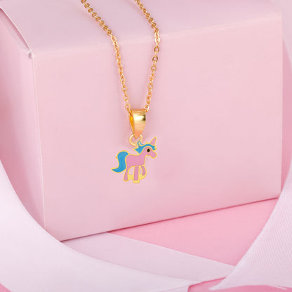 Golden Pie Unicorn Kids Pendant with Link Chain