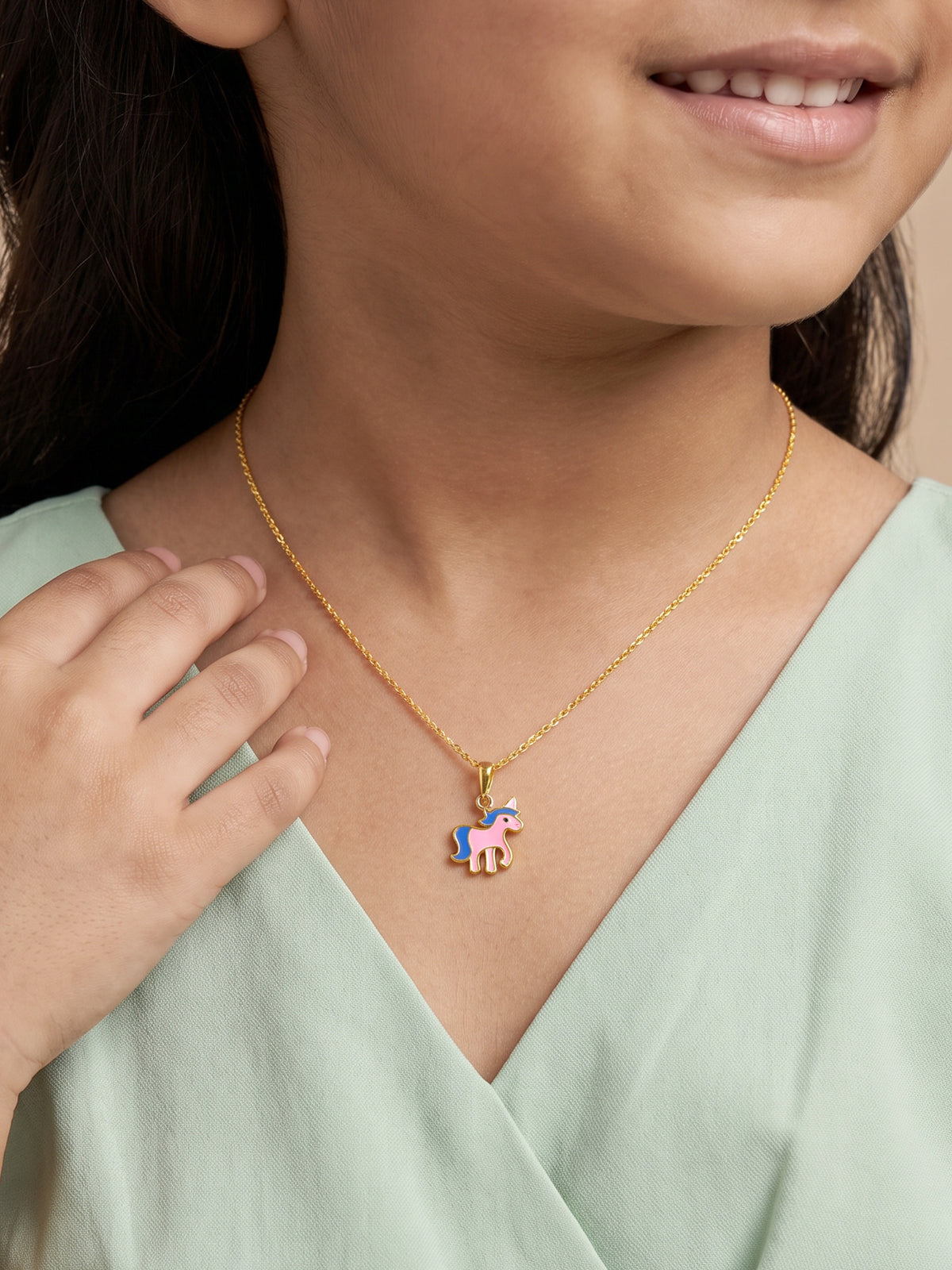 Golden Pie Unicorn Kids Pendant with Link Chain (7-10 yrs)