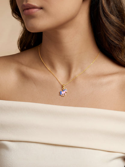 Golden Pie Unicorn Kids Pendant with Link Chain (7-10 yrs)