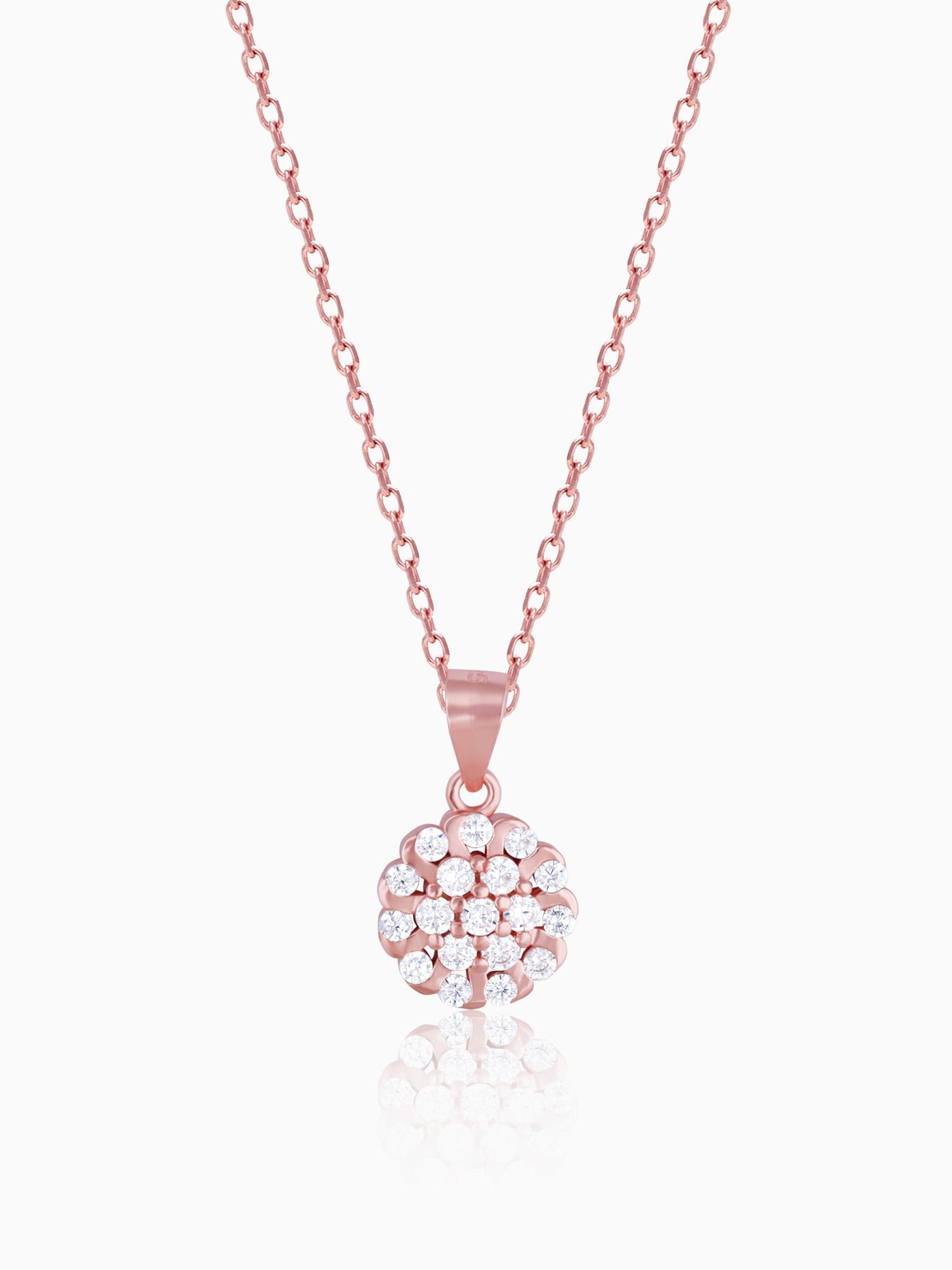 Rose Gold Zircon Flower Pendant With Link Chain