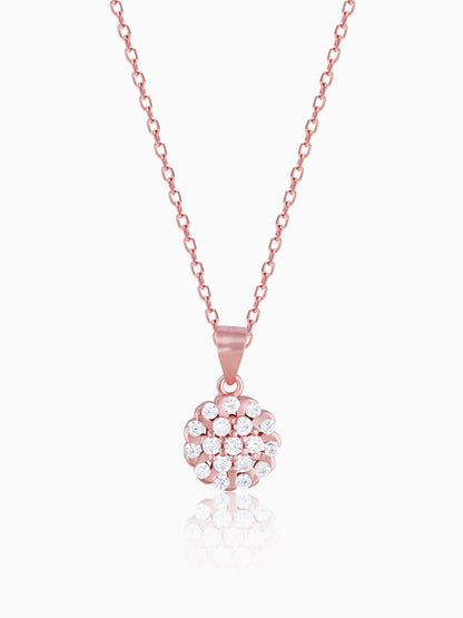 Rose Gold Zircon Flower Pendant With Link Chain