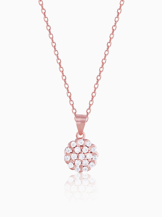 Rose Gold Zircon Flower Pendant With Link Chain