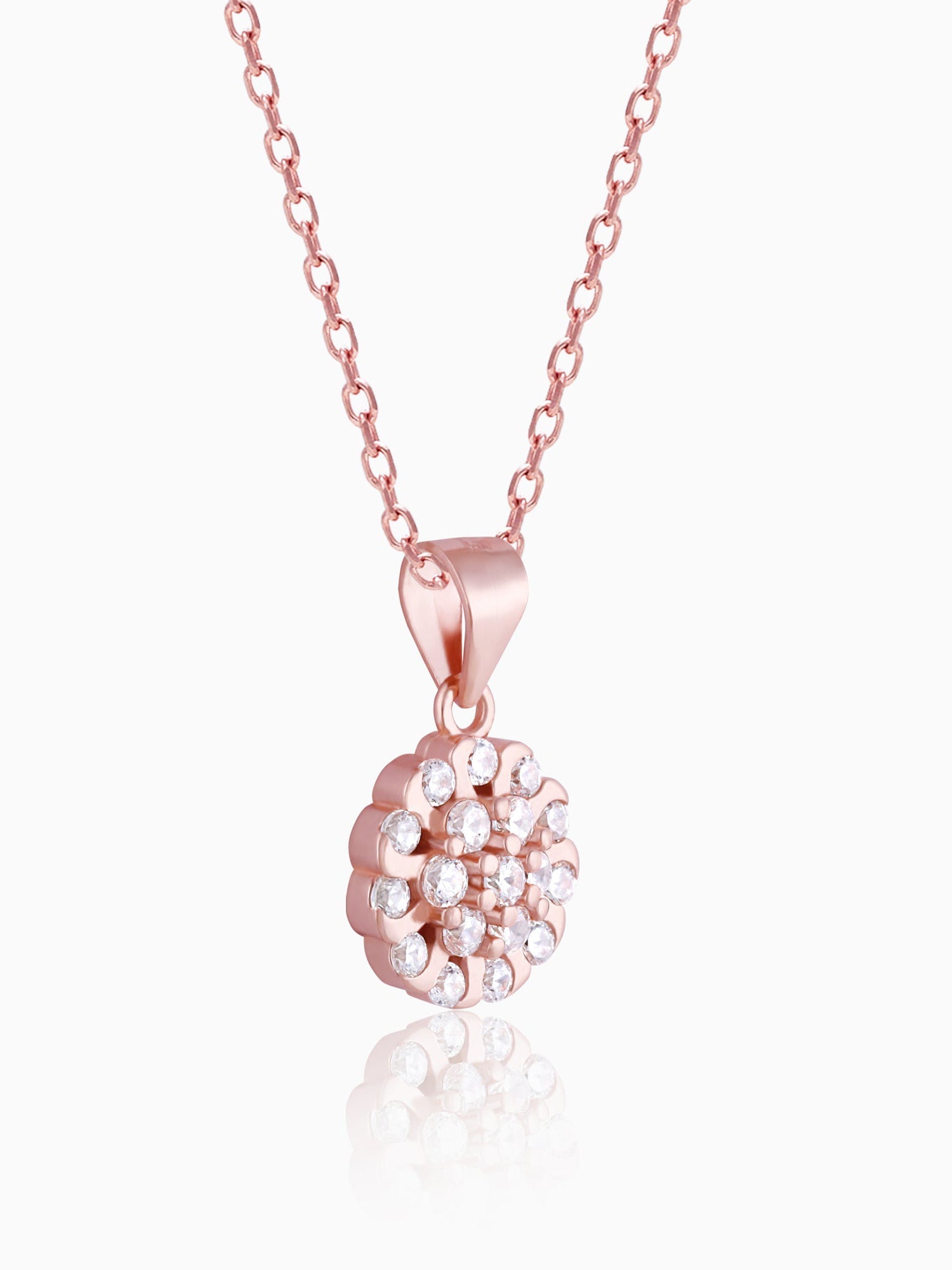 Rose Gold Zircon Flower Pendant With Link Chain
