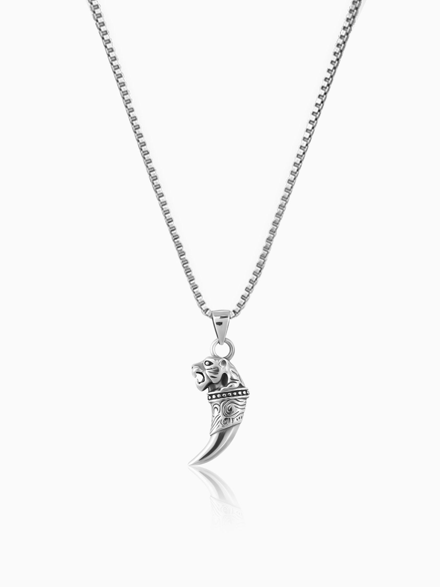 Silver Tiger Tooth Pendant with Link Chain For Him