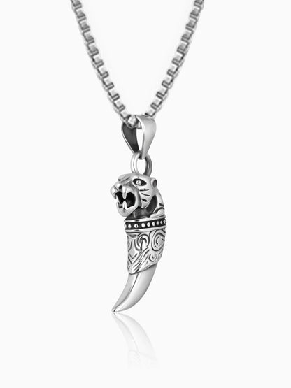 Silver Tiger Tooth Pendant with Link Chain For Him