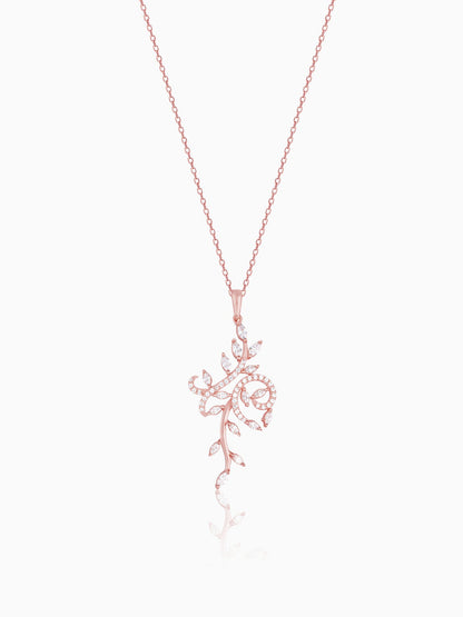 Rose Gold Exquisite Floral Pendant With Link Chain
