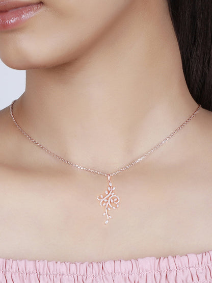 Rose Gold Exquisite Floral Pendant With Link Chain