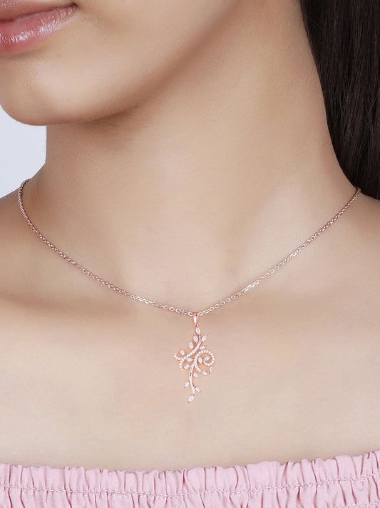 Rose Gold Exquisite Floral Pendant With Link Chain
