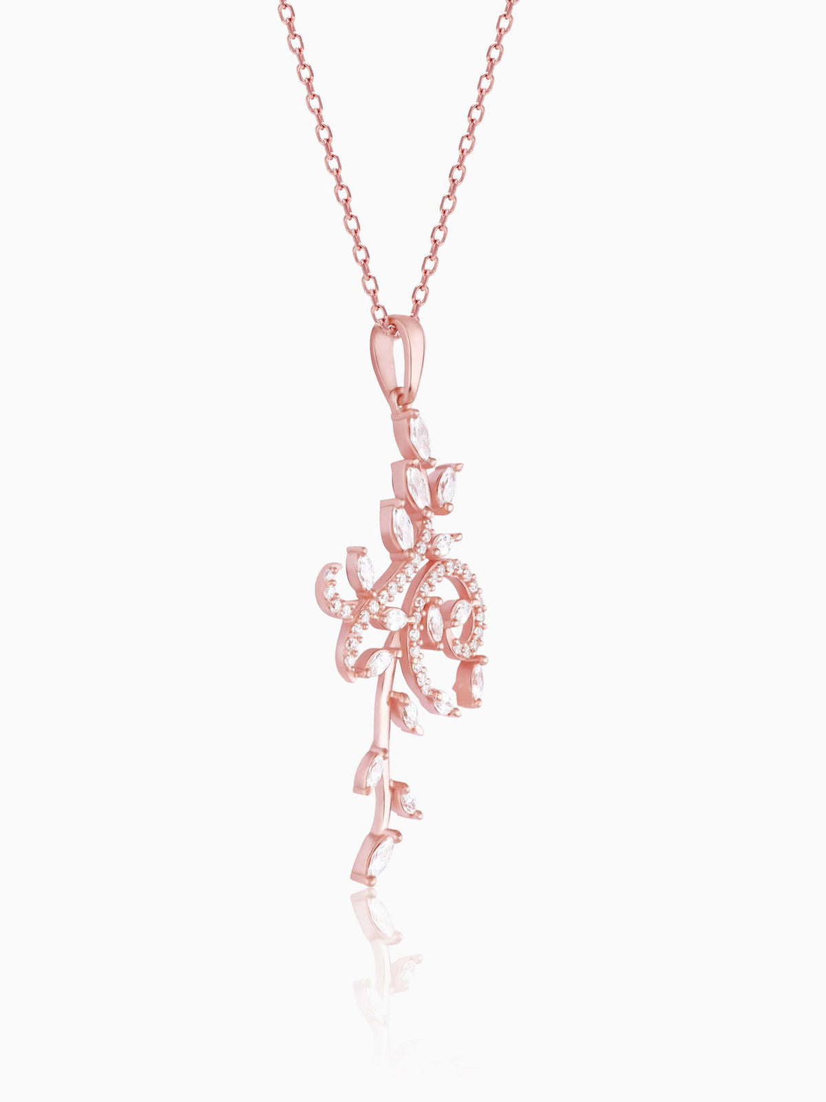 Rose Gold Exquisite Floral Pendant With Link Chain