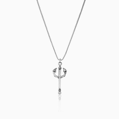 Oxidised Silver Trident Pendant For Him