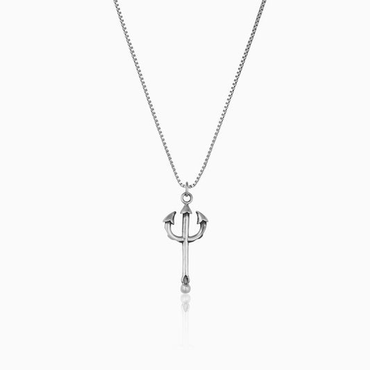 Oxidised Silver Trident Pendant For Him