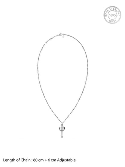 Oxidised Silver Trident Pendant with Box Chain For Him