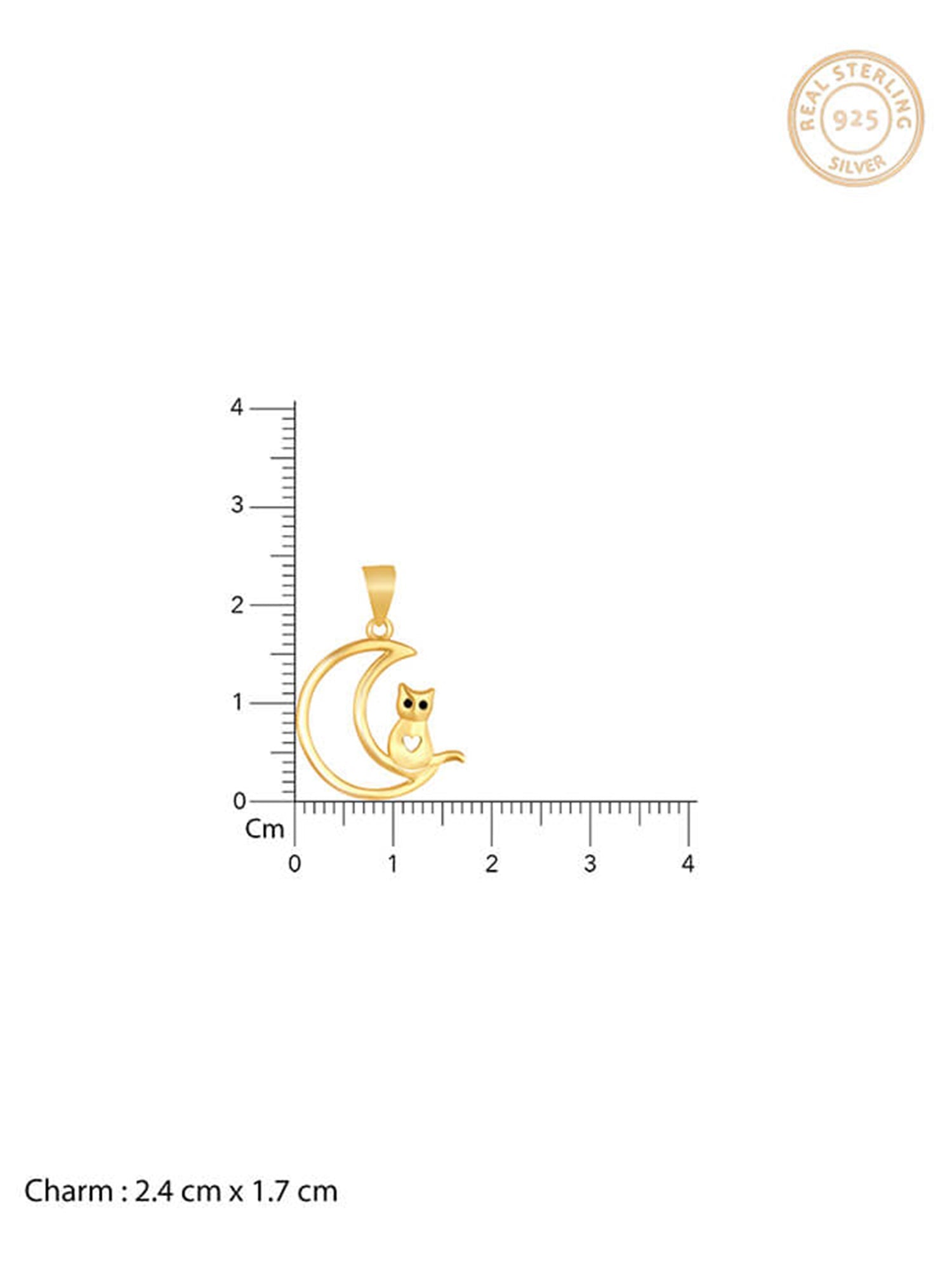 Golden Cat In Crescent Moon Pendant with Link Chain